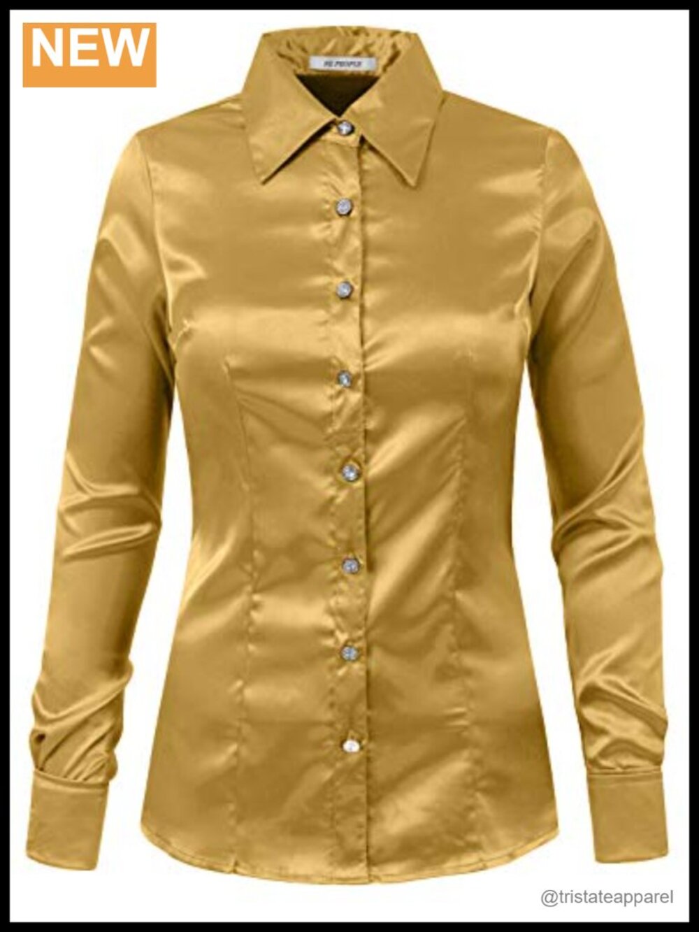 WTG Women's Lightweight Long Sleeve Spread Collar Satin Button-Up Shirt Blouse
